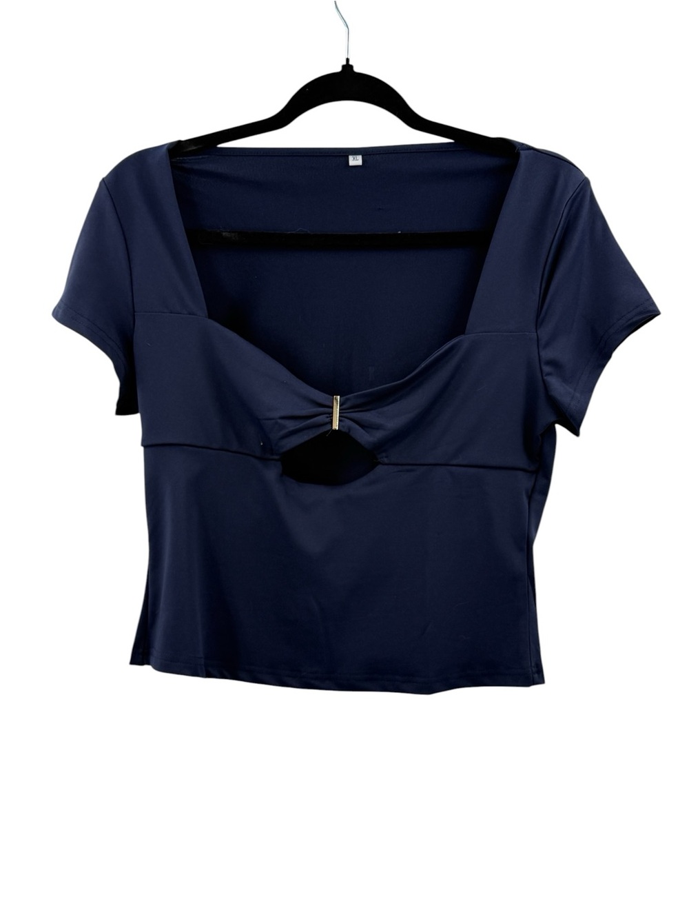Navy Front Cutout Top XL Stretch Short Sleeve Y2K Going Out